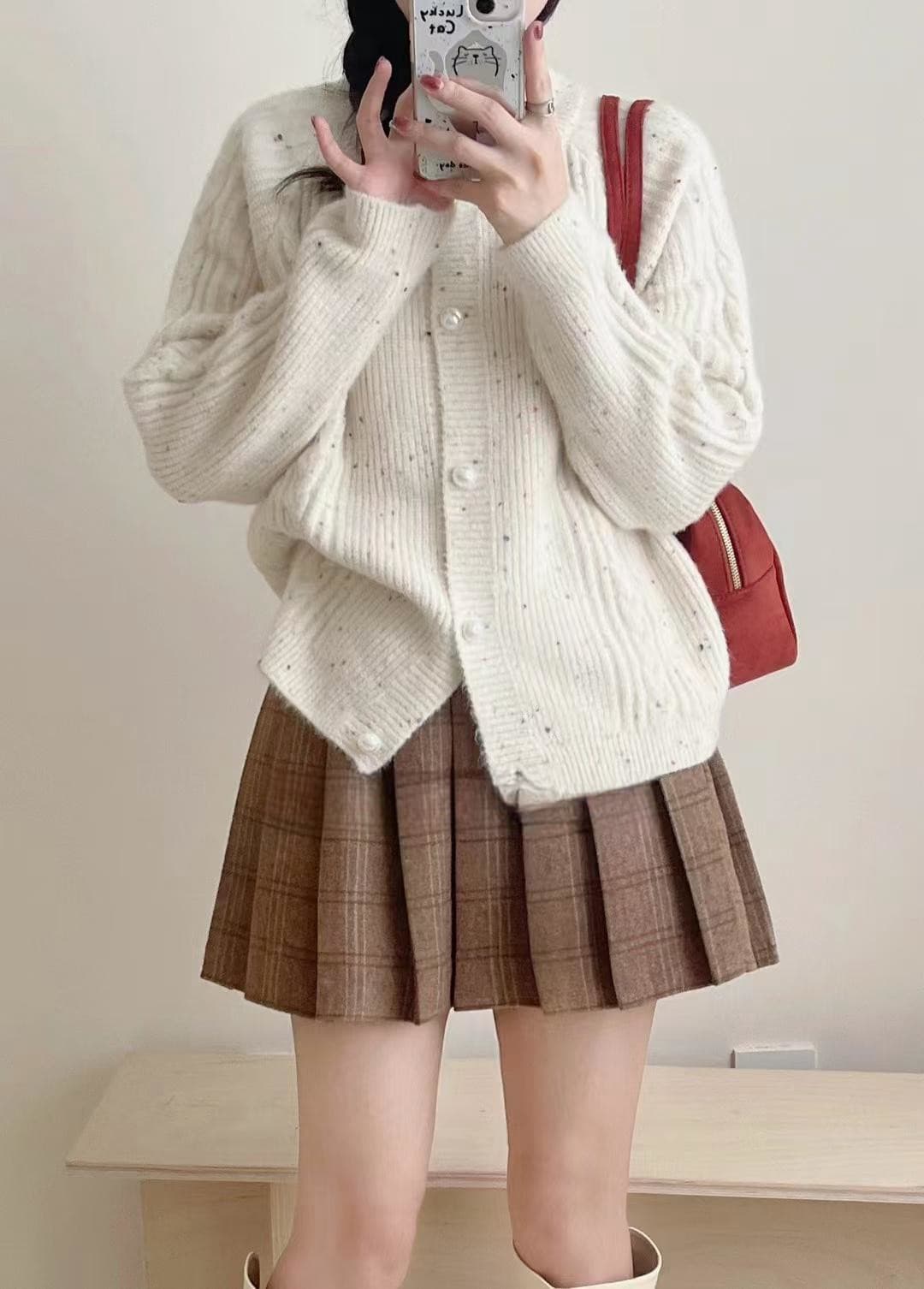 ニットカーディガン 優美な編み目ショートカーディガン