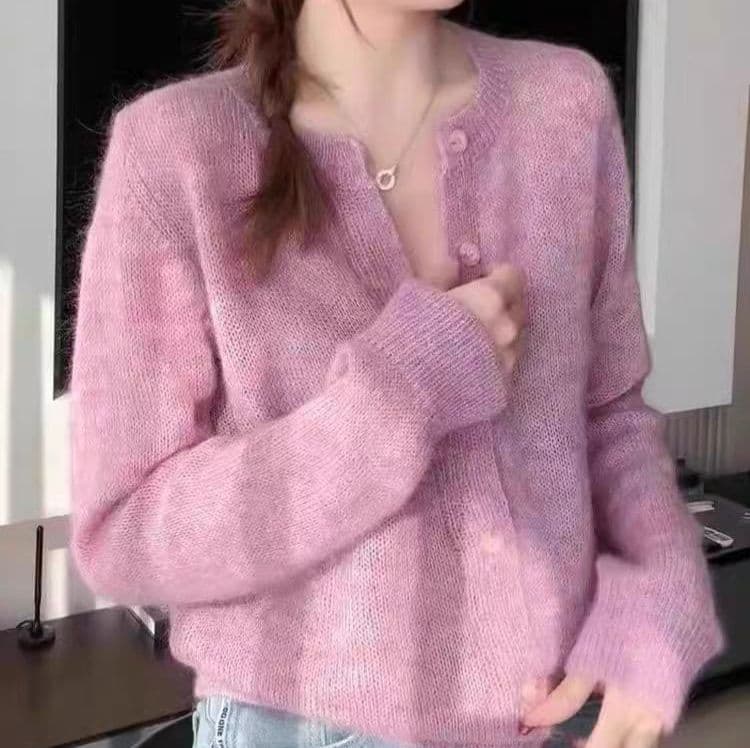 ニットカーディガン ニットカーディガン ふんわり優美モヘアカーディガン
