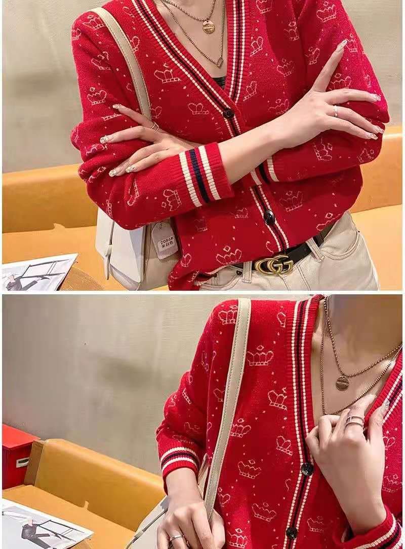 ニットカーディガン 王冠刺繍モヘアニットカーディガン