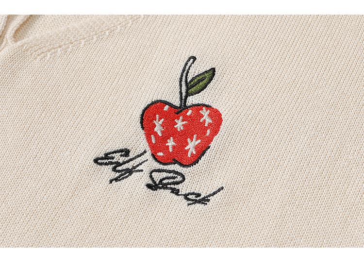 ニットカーディガン りんご刺繍シアー編みカーディガン
