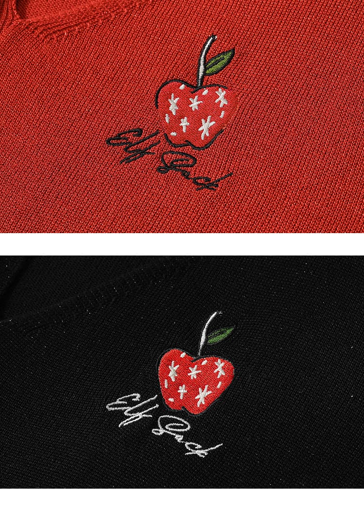 ニットカーディガン りんご刺繍シアー編みカーディガン